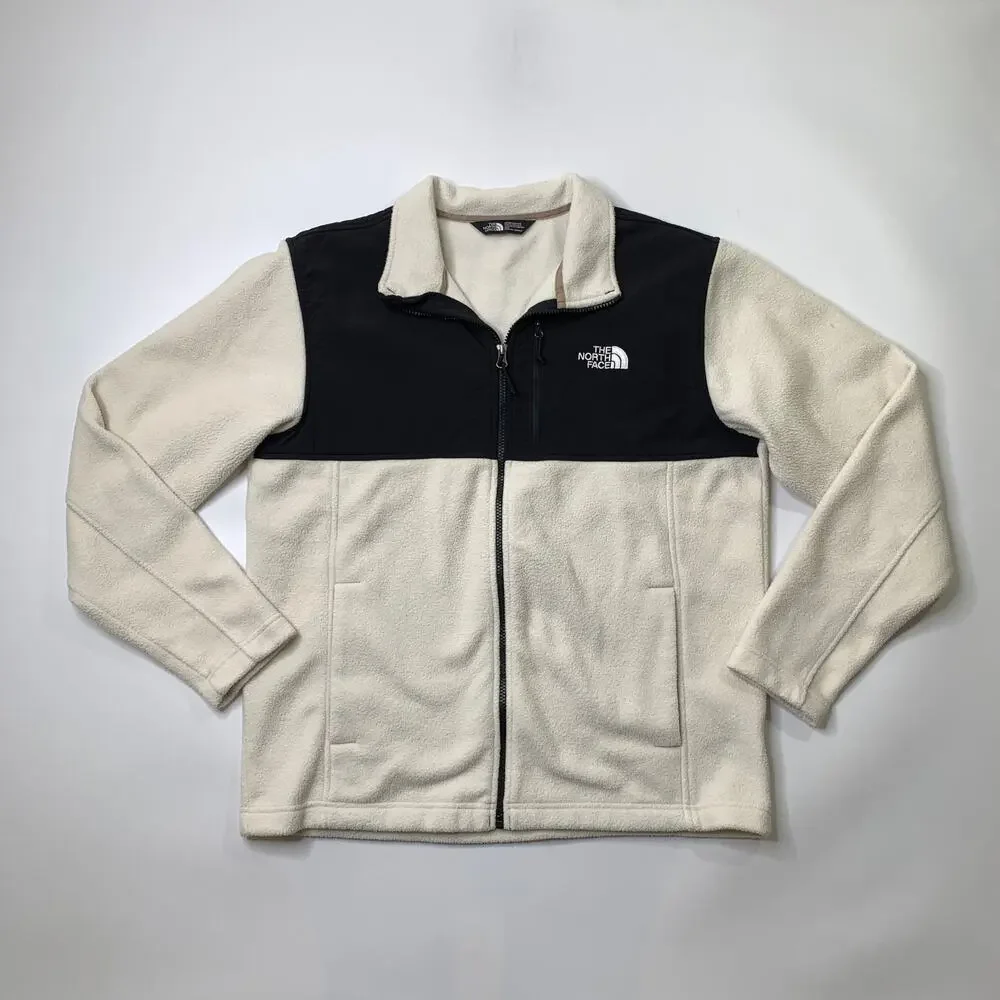 The North Face Jacket Mens M Medium Ivory Black Denali Fleece Zip Up Colorblock